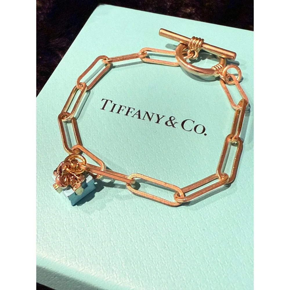 Handmade gold tone blue‎ box Paperclip style bracelet